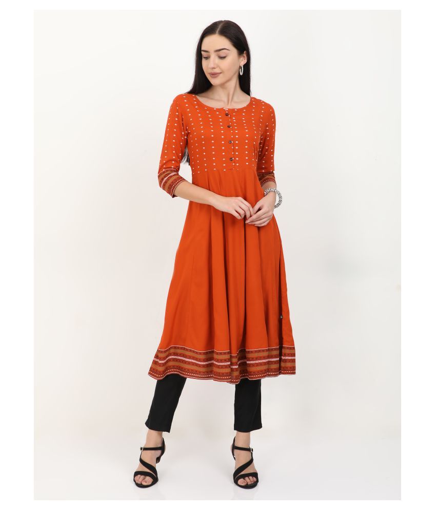     			Roar - Rust Rayon Women's Flared Kurti