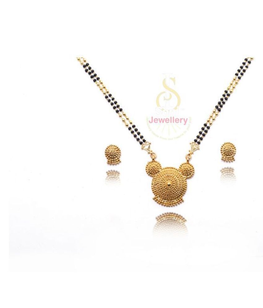     			SONIJEWELLERY Traditional Ethnic One Gram Gold Plated 24 Inch Long Black Beads Latest Stylish Designer Pendant Golden Mangalsutra for Women