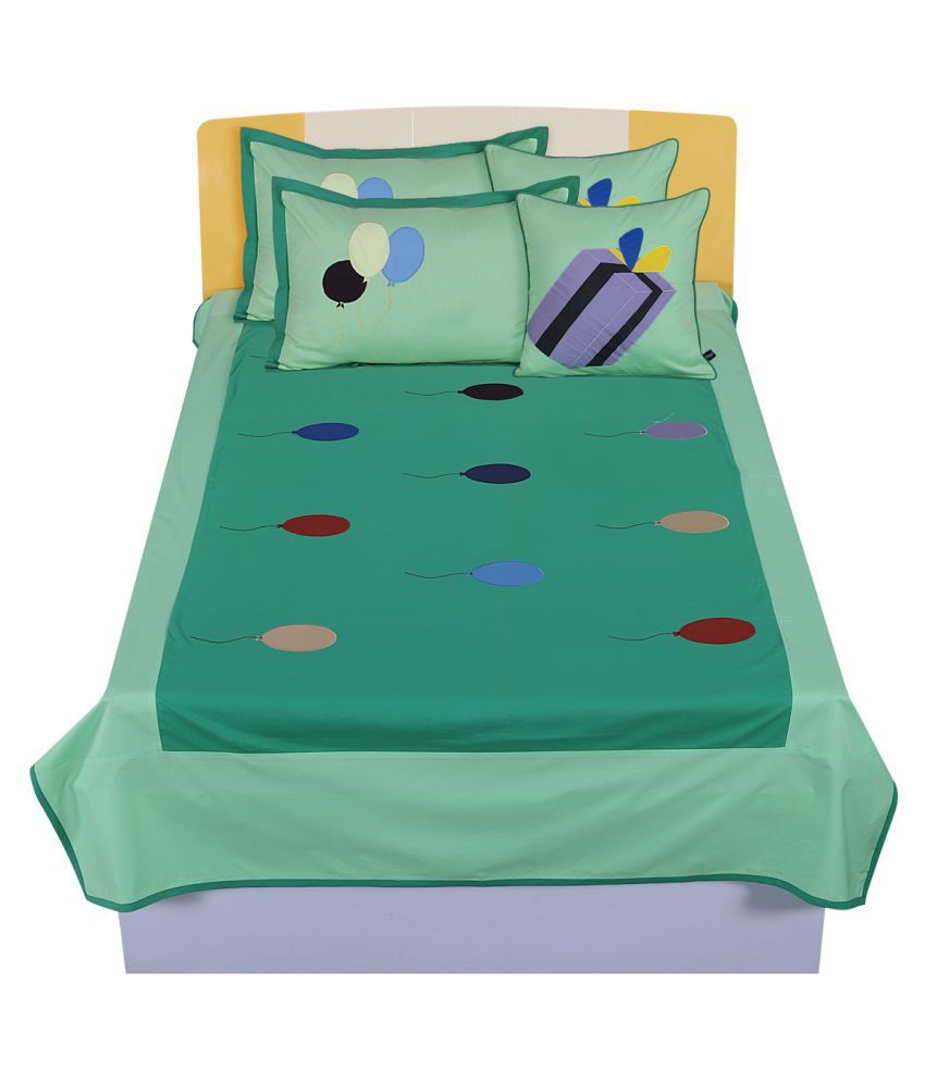     			Hugs'n'Rugs Single Cotton Bedsheet with Two Pillow cover & Two Cushion cover ( 200 x 150 cm )