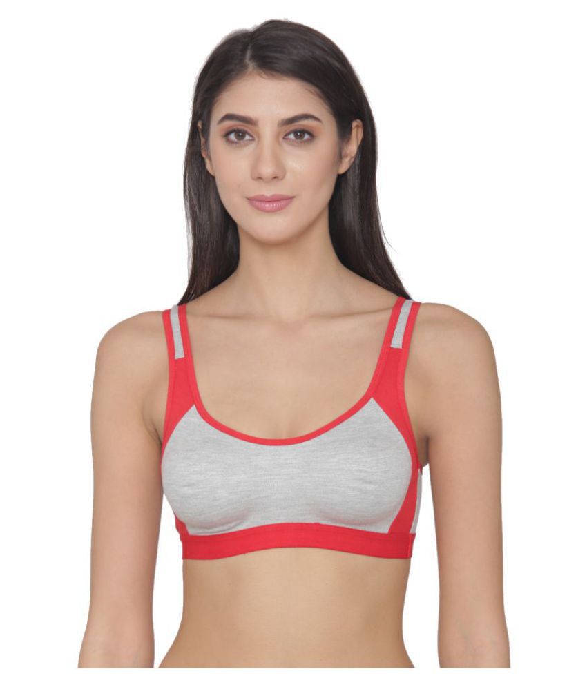     			N-Gal Red Cotton Color Blocking Sports Bra