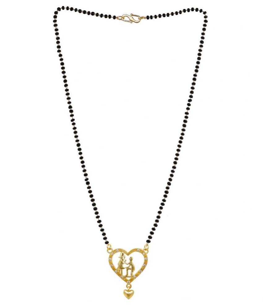     			One Gram Gold Plated heart Mangalsutra Necklace Pendant Tanmaniya Black Bead Chain For Woman and Girls Brass, Alloy Mangalsutra