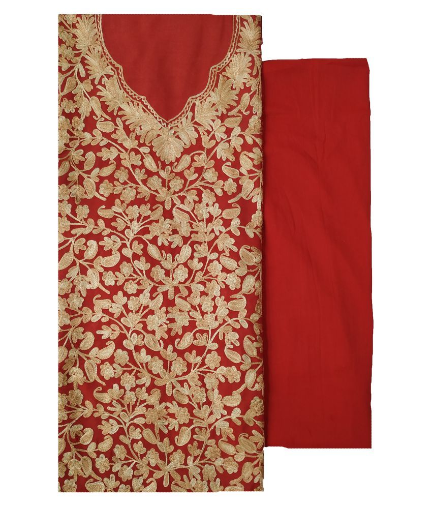     			KASHMIRI Red Cotton Unstitched Dress Material -