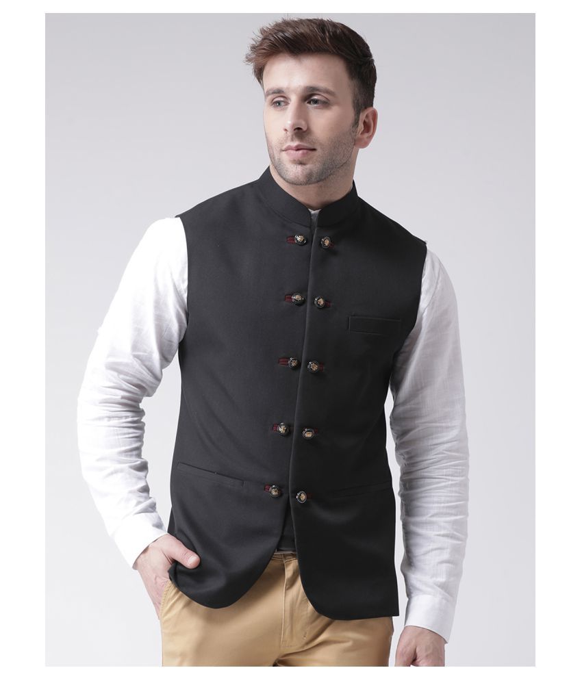     			Hangup Black Cotton Blend Nehru Jacket