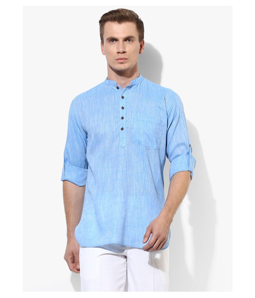     			Hangup - Blue Linen Men's Shirt Style Kurta ( Pack of 1 )