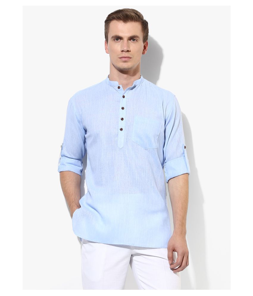     			Hangup - Blue Linen Men's Shirt Style Kurta ( Pack of 1 )