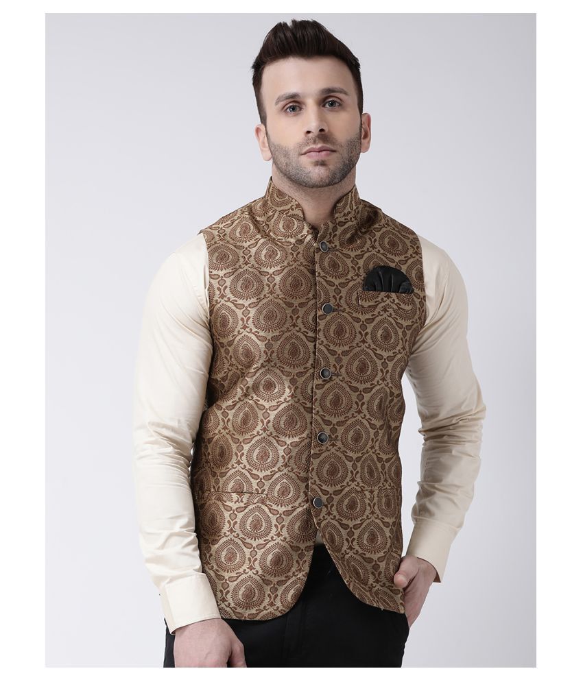    			Hangup Brown Silk Blend Nehru Jacket