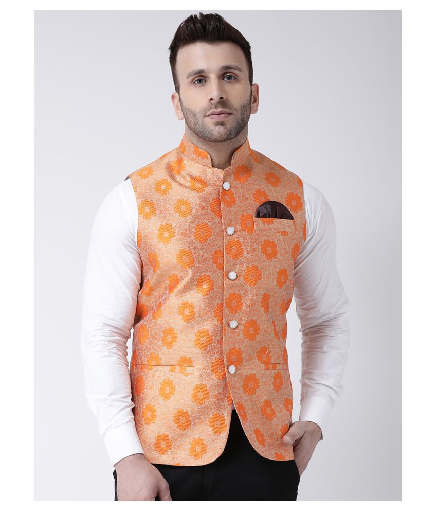    			Hangup Orange Silk Blend Nehru Jacket