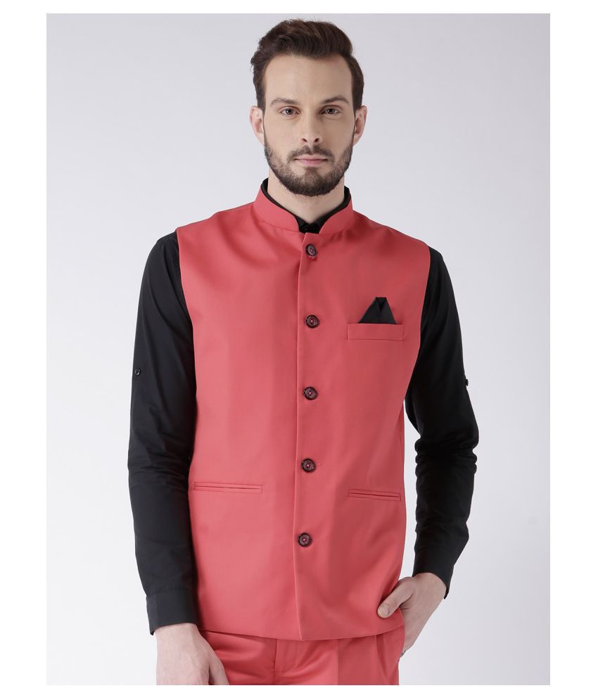     			Hangup Pink Cotton Blend Nehru Jacket