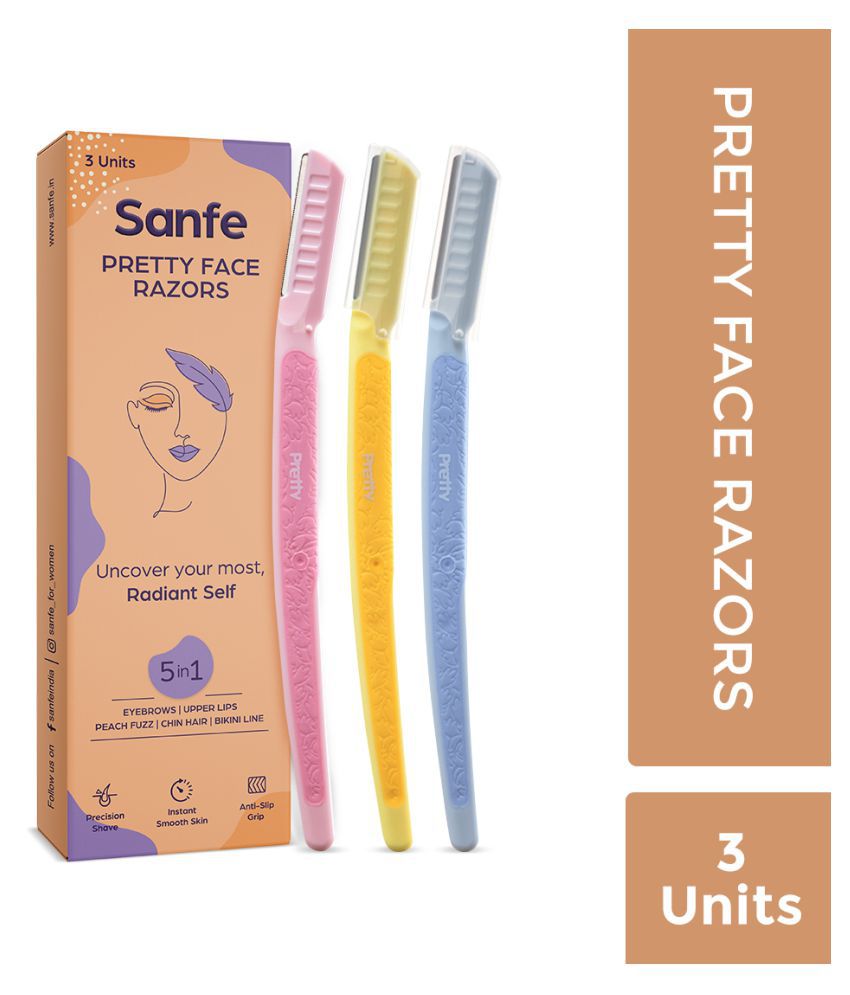 Sanfe Pretty Women Face Razor for pain-free facial hair removal (3 units) - upper lips, chin, peach fuzz - Stainless steel blade