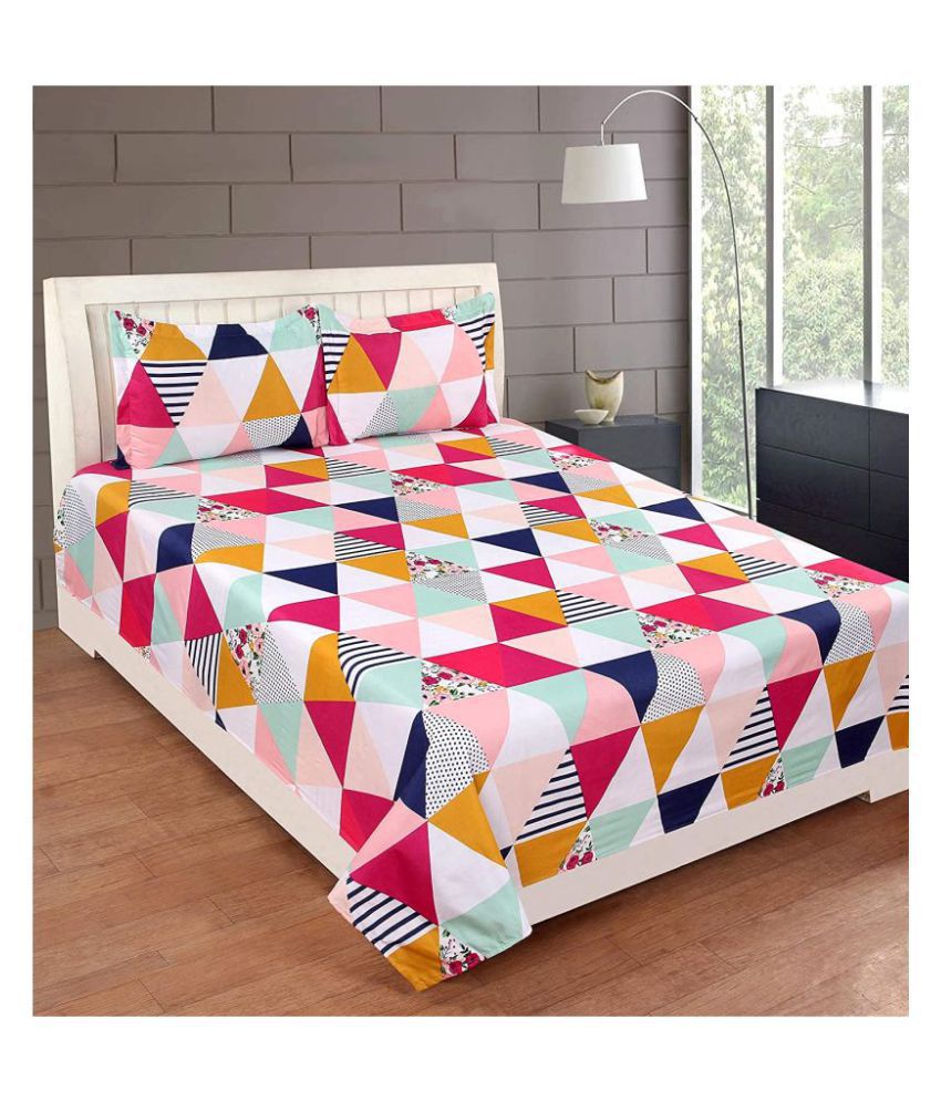     			JAMUWAL Poly Cotton Double Bedsheet with 2 Pillow Covers ( 228 cm x 228 cm )