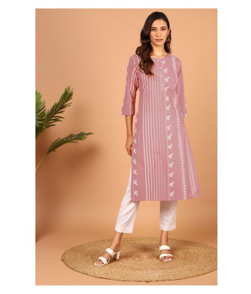     			Janasya - Pink Cotton Women's Straight Kurti ( Pack of 1 )