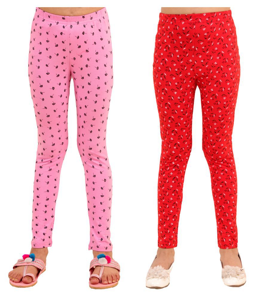     			Kids Cave - Baby Pink Cotton Blend Girls Leggings ( Pack of 2 )