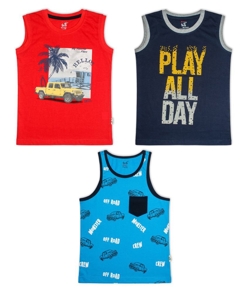 Meet The Boyz 100% Cotton Knitted Round Neck Sleeveless casual Fit Printed T-Shirt For Boys