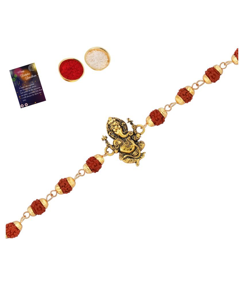     			Paola Bracelet  Rakhi  Rudraksh "Ganeshji" For Bhaiya With Roli Chawal And Greeting Card