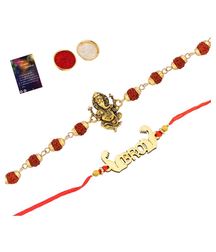     			Paola Rakhi  Rudraksh "Ganeshji"With  Stylish" BRO"   With Roli Chawal And  Greeting Card