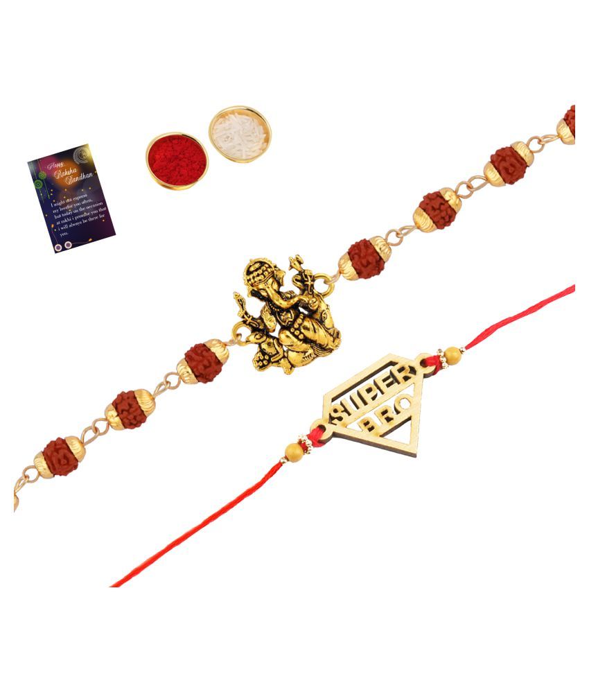     			Paola Rakhi  Rudraksh "Ganpati Ji" With  Fashion Charm Bhaiya Rakhi " SUPER HERO"   With Roli Chawal And  Greeting Card