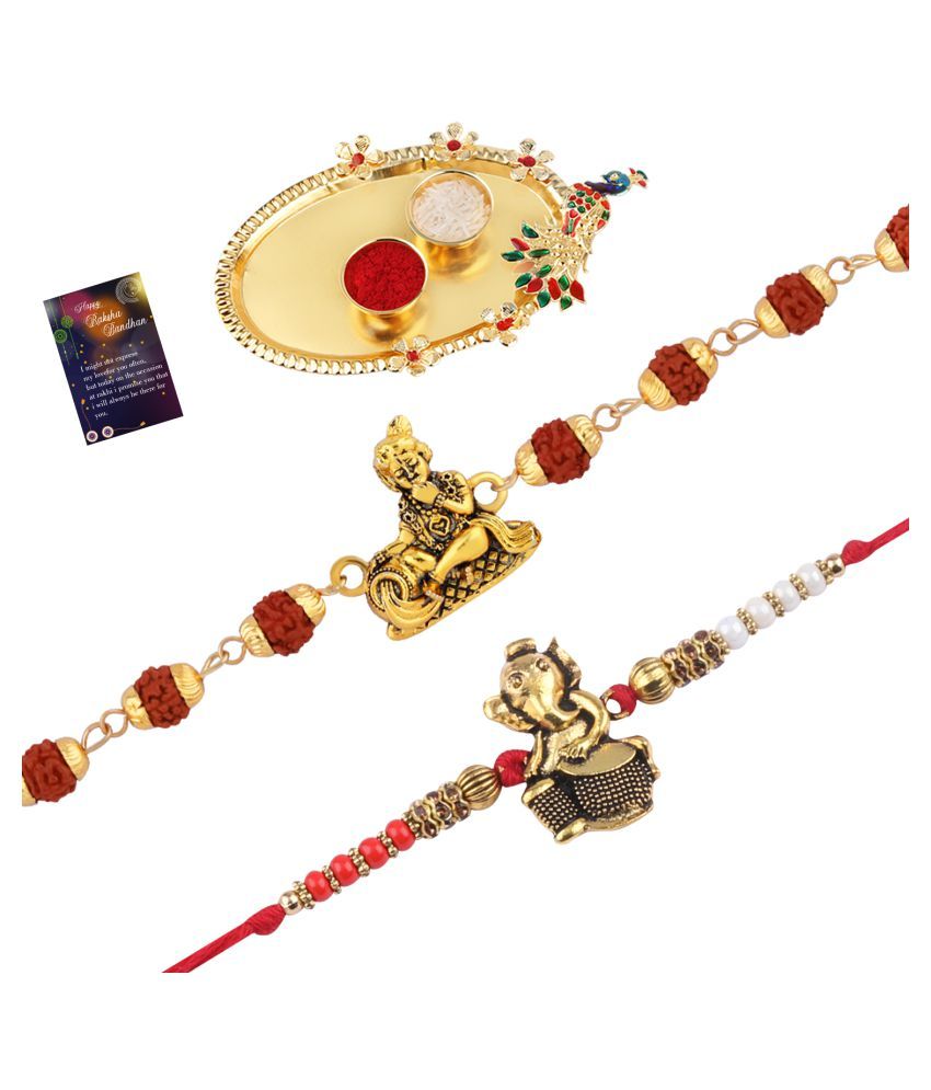     			Paola Rakhi  Rudraksh "Krishna"With  Stylish Classic  Look "GANESH JI"    Rakhi With Roli Chawal And  Greeting Card 1 Kankawati Pooja Thali