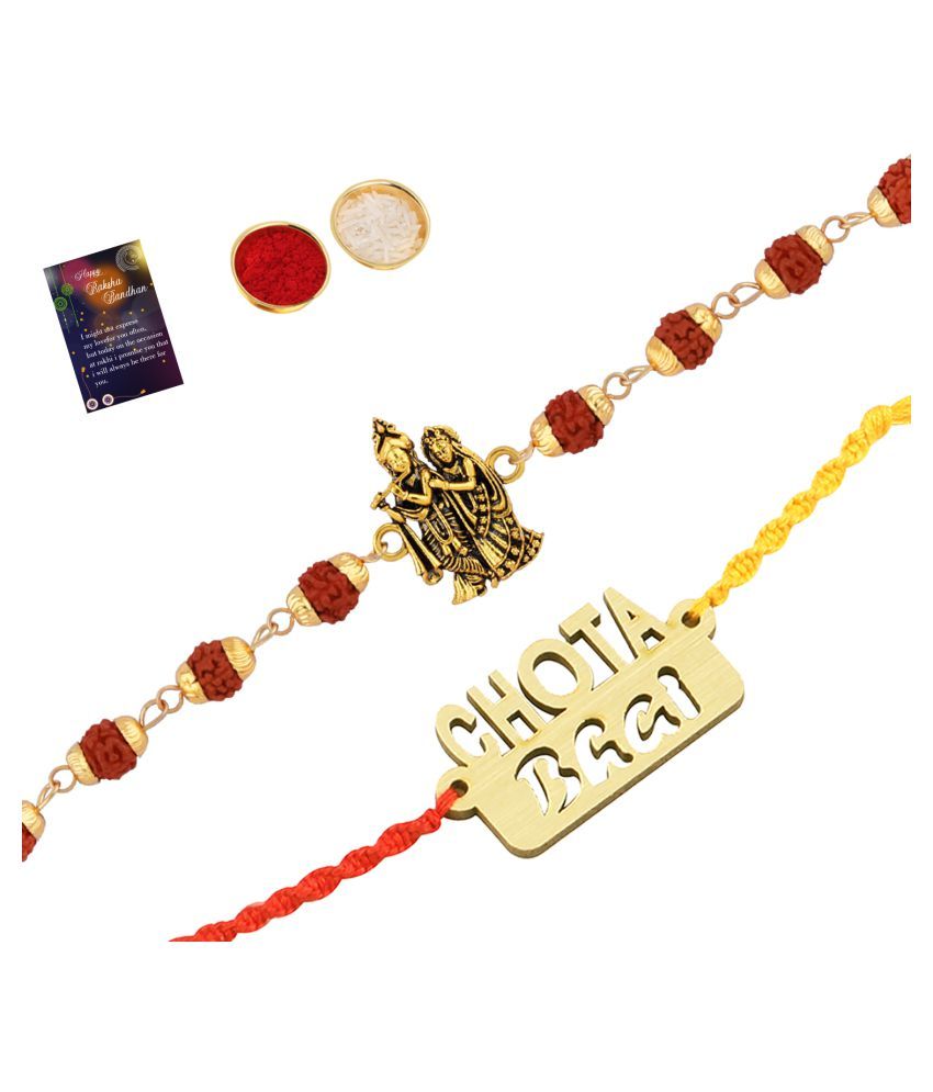     			Paola Rakhi  Rudraksh  "Radha Krishna  "With  Exclusive Bhaiya Rakhi " CHOTA BHAI"   With Roli Chawal And  Greeting Card