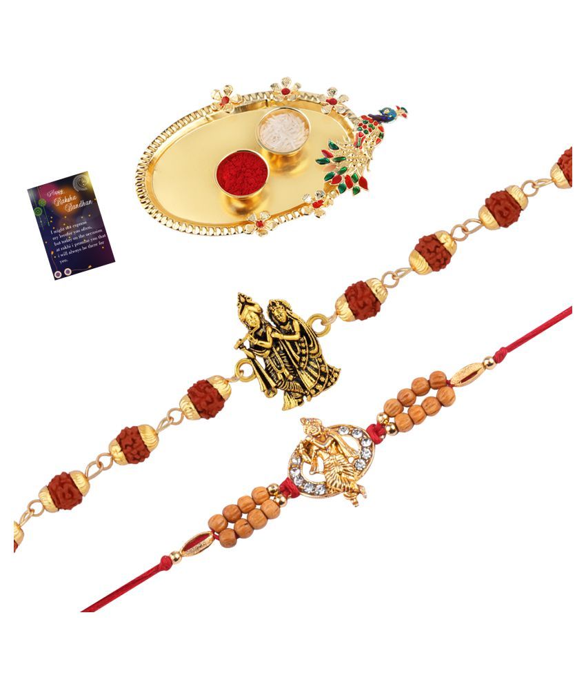     			Paola Rakhi Rudraksh "Radha Krishna" With  Stylish Classic  Look "KRISHNA JI "    Rakhi With Roli Chawal And  Greeting Card 1 Kankawati Pooja Thali