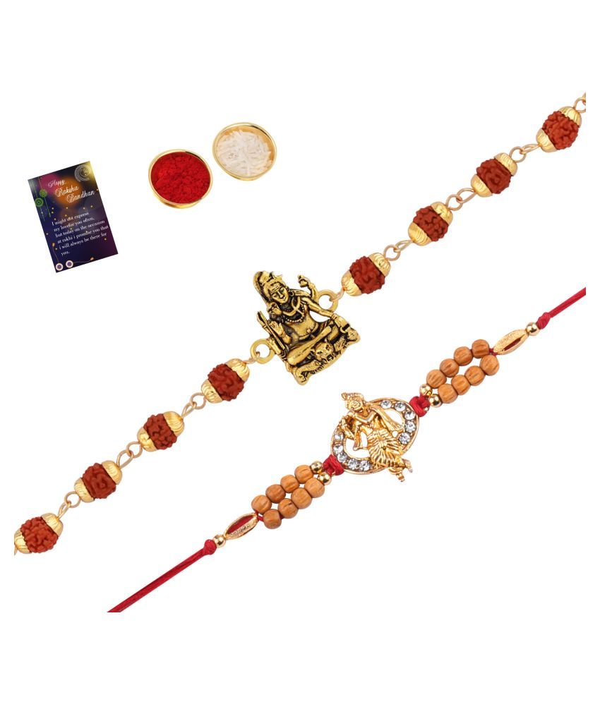     			Paola Rakhi  Rudraksh "Shiv Ji" With Classic  Look "Krishna Ji" Rakhi  For Bhaiya With Roli Chawal And Greeting Card