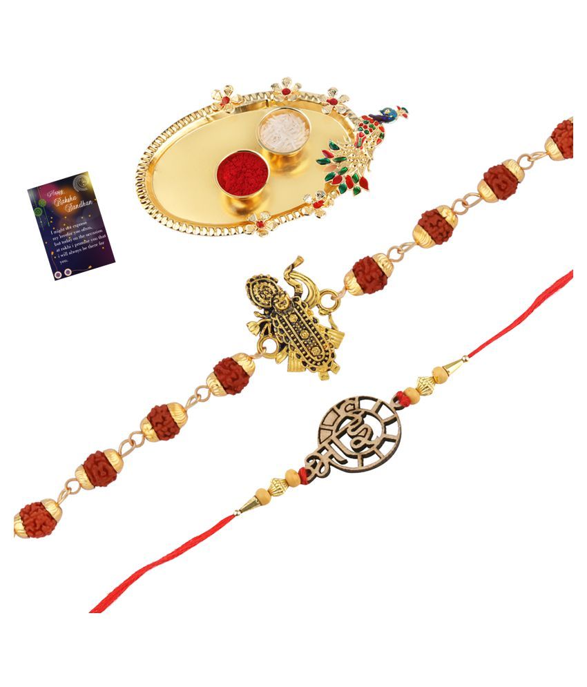     			Paola Rakhi  Rudraksh "Shreenathji "With " BHAI" Designe  With Roli Chawal And  Greeting Card 1 Kankawati Pooja Thali