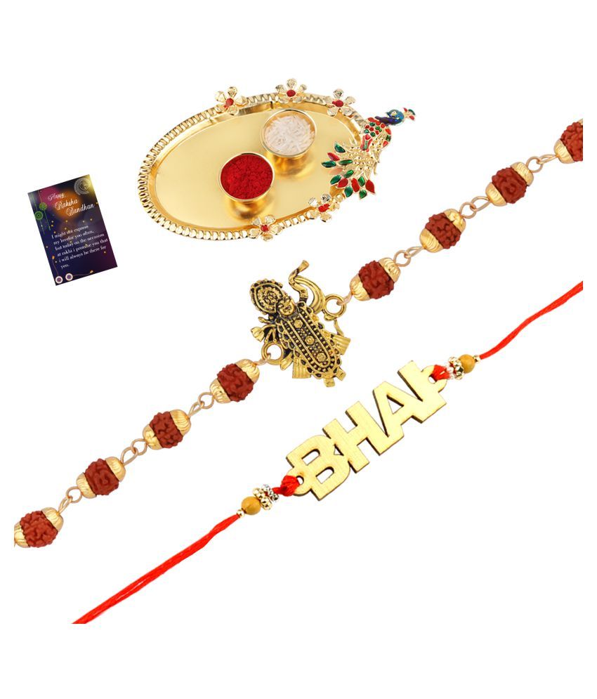     			Paola Rakhi  Rudraksh "Shreenathji "With " BHAI" Designe  With Roli Chawal And  Greeting Card 1 Kankawati Pooja Thali