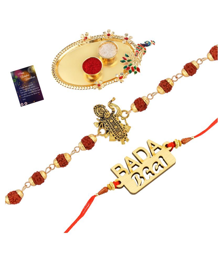     			Paola Rakhi  Rudraksh "Shreenathji "With  Exclusive Bhaiya Rakhi " BADA BHAI"   With Roli Chawal And  Greeting Card 1 Kankawati Pooja Thali