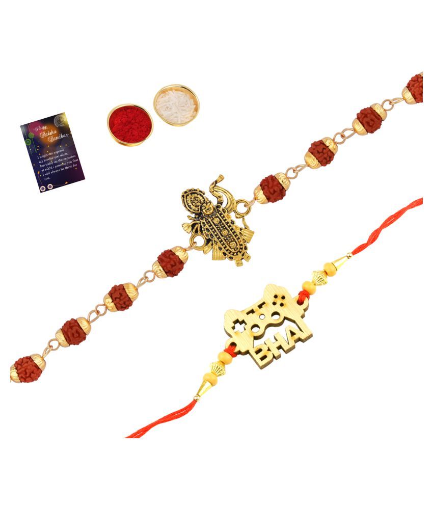     			Paola Rakhi  Rudraksh "Shreenathji "With   Elegant" BHAI" Designe  With Roli Chawal And  Greeting Card