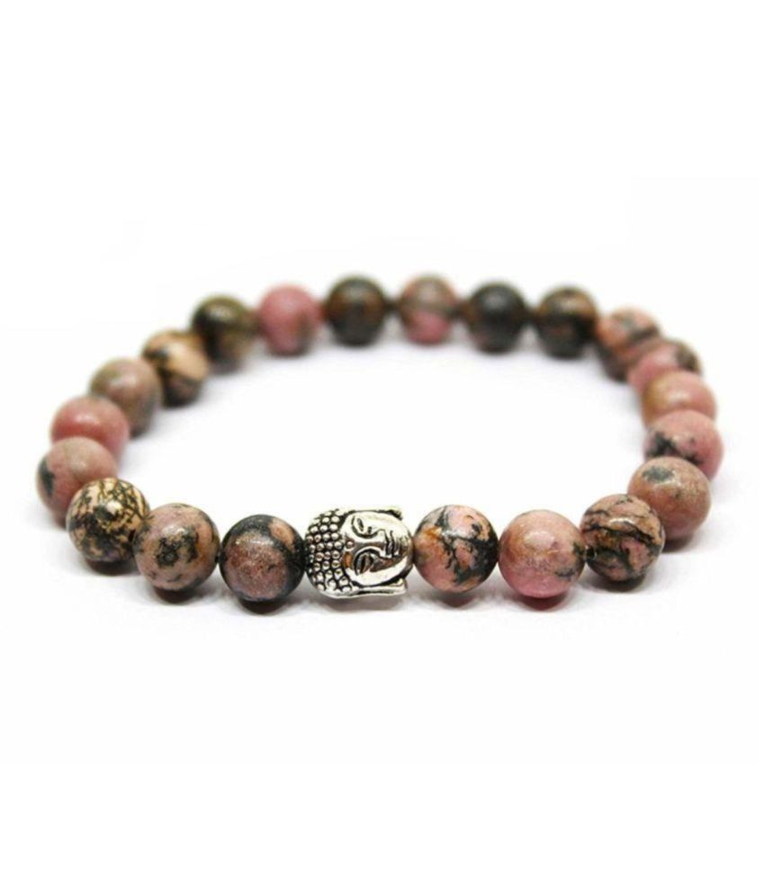     			8mm Pink and Black Rhodonite With Buddha Natural Agate Stone Bracelet