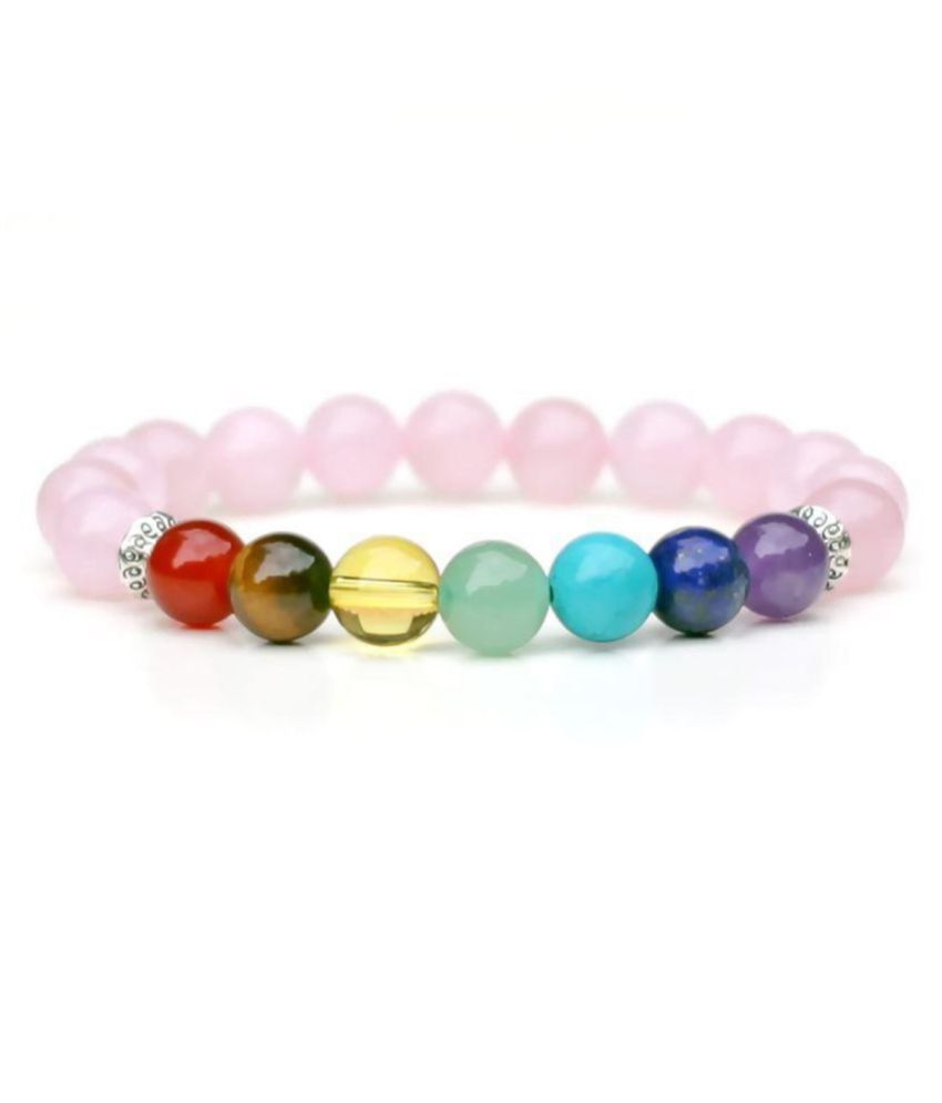     			8mm Rose Quartz 7 Chakra Balance Bracelet