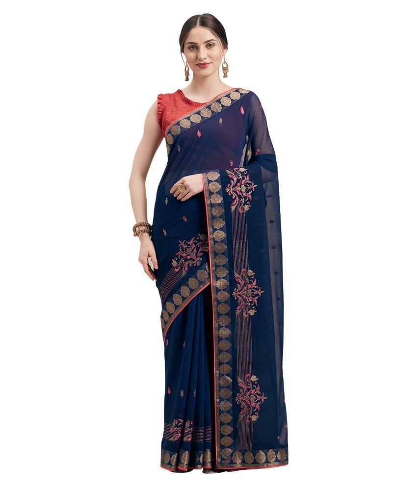     			Aarrah Blue Chiffon Saree - Single