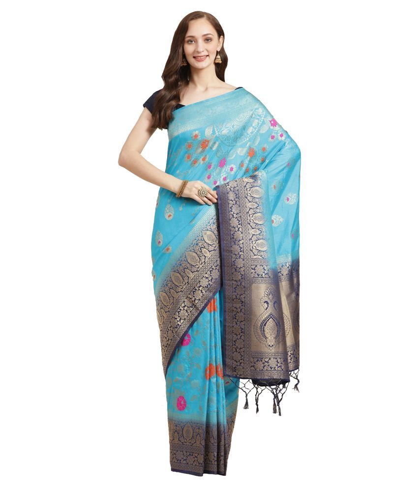     			Aarrah Blue Silk Blend Saree - Single