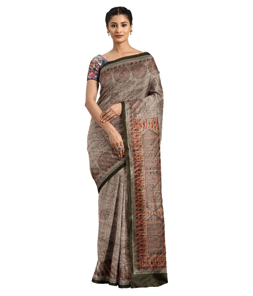     			Aarrah Brown Silk Blend Saree - Single