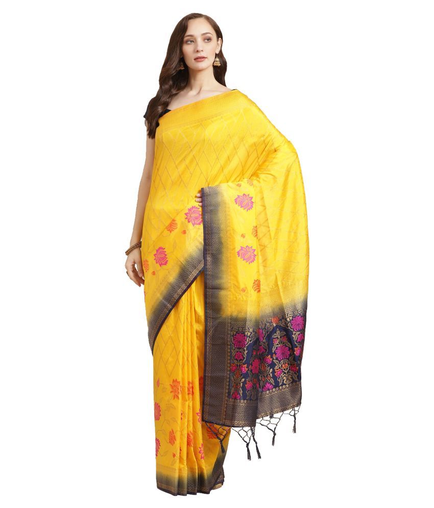     			Aarrah Yellow Silk Blend Saree - Single