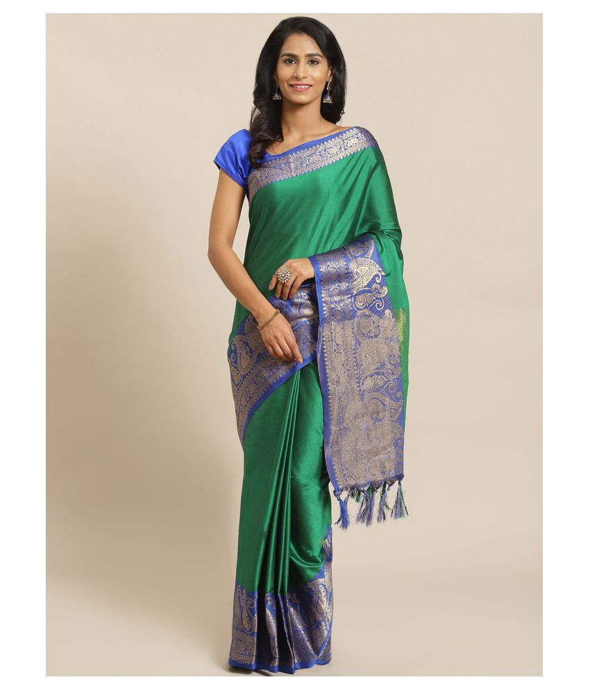     			Grubstaker Green Cotton Saree - Single