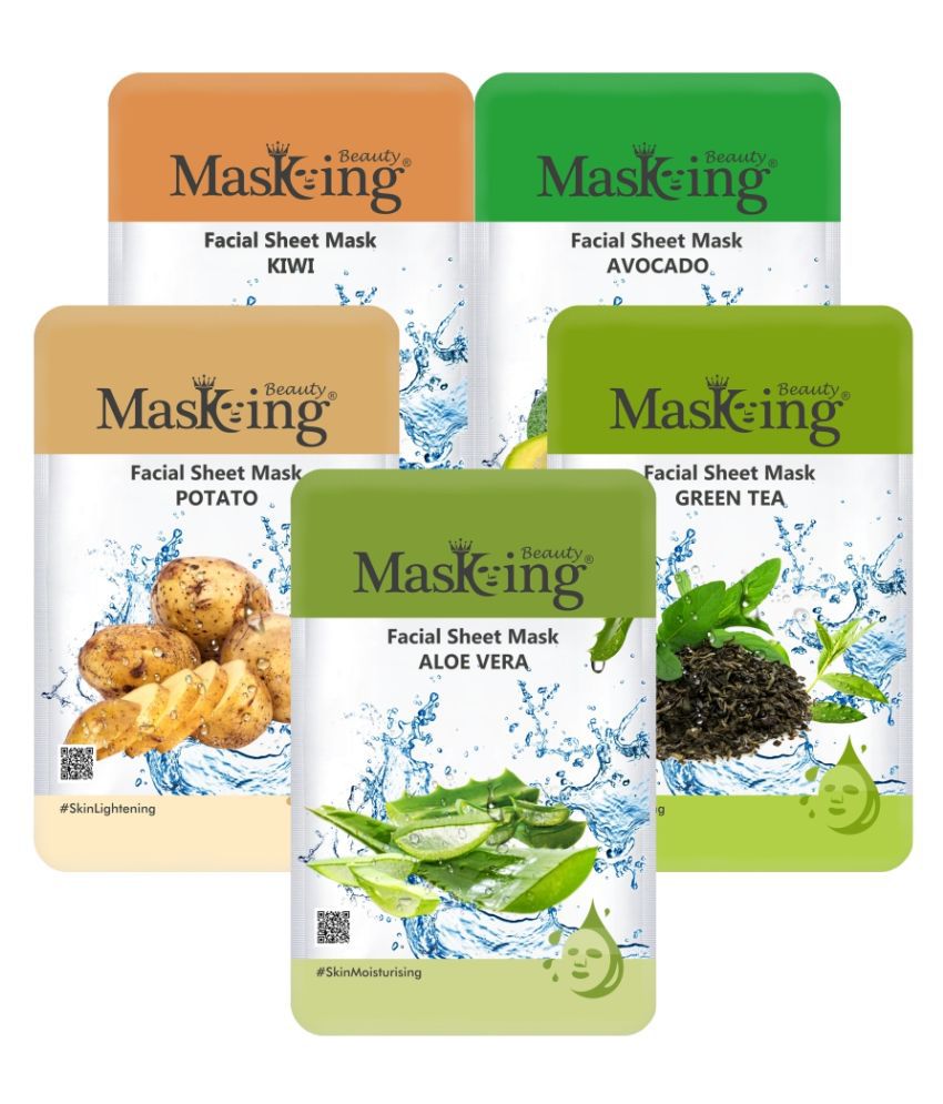    			Masking Beauty Kiwi Avocado Potato Green Tea Aloe Vera Face Sheet Mask 100 ml Pack of 5