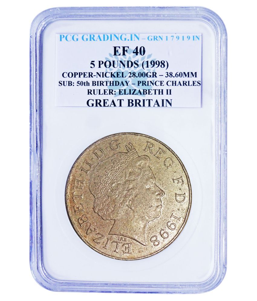     			Pcg Graded 5 Pounds (1998) Sub: 50th Birthday-Prince Charles Ruler: Elizabeth II Great Britain Copper-Nickle Coin