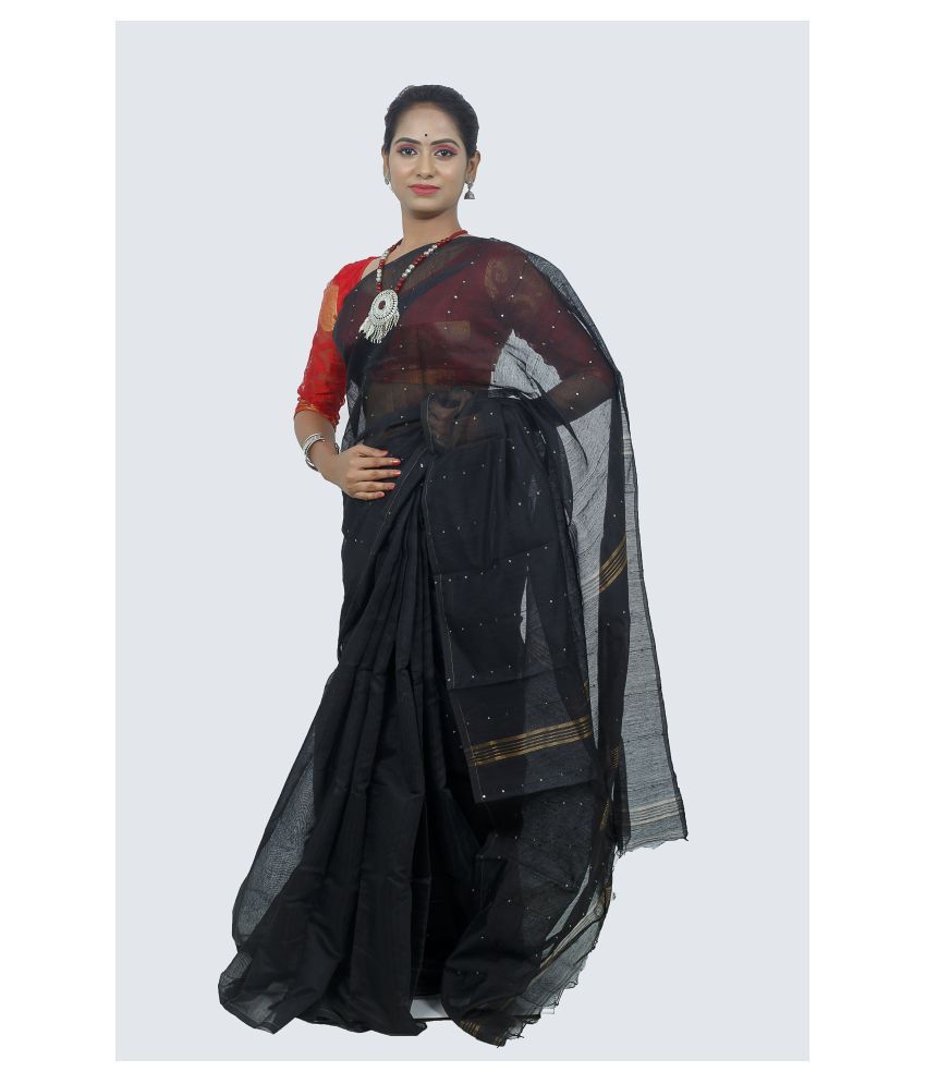     			AngaShobha Black Cotton Blend Saree - Single