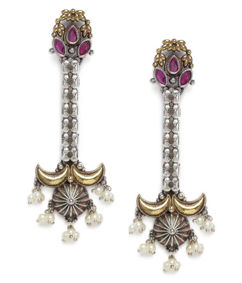 Brass Dual Tone Oxidized Dangler Earrings For Women