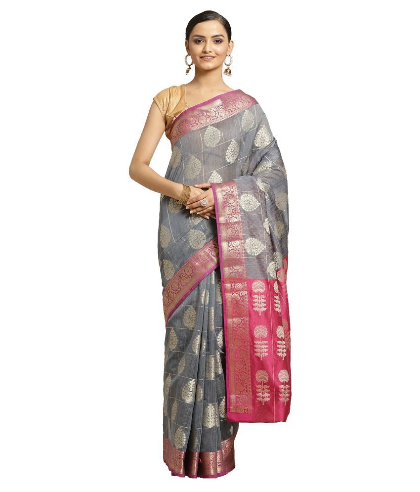     			Aarrah Grey Silk Blend Saree - Single