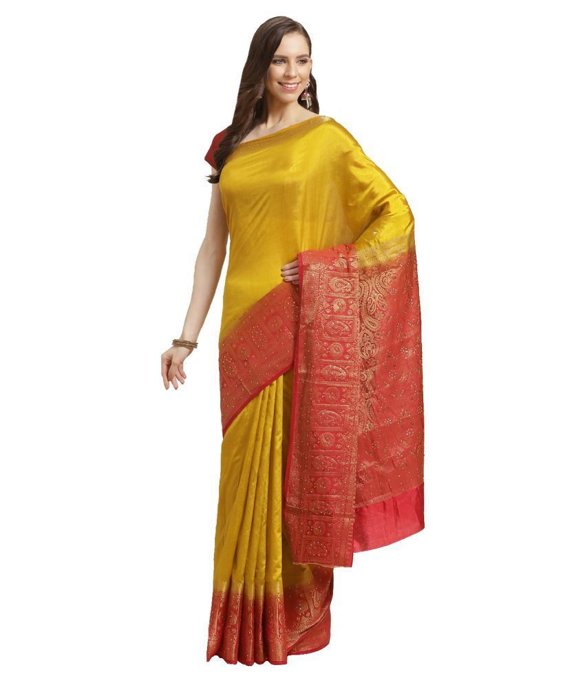     			Aarrah Mustard Silk Blend Saree - Single