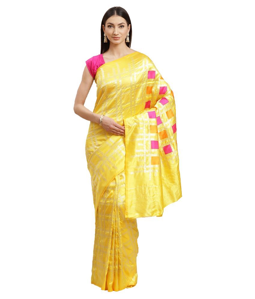     			Aarrah Yellow Silk Blend Saree - Single