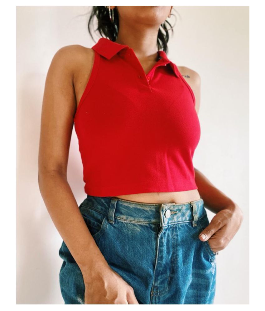     			Body Concept - Red Cotton Blend Women's Crop Top