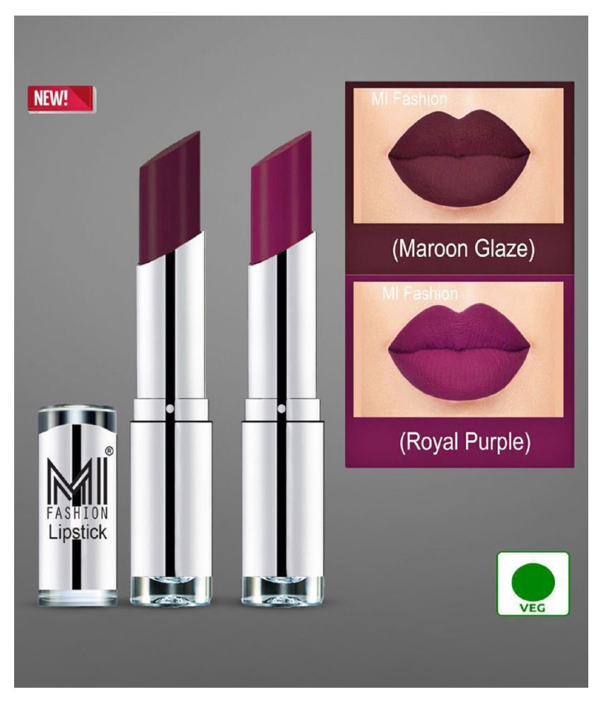     			MI FASHION 100% Veg Soft Matte Long Stay Lipstick Combo Maroon, Purple Multi Pack of 2 7 g