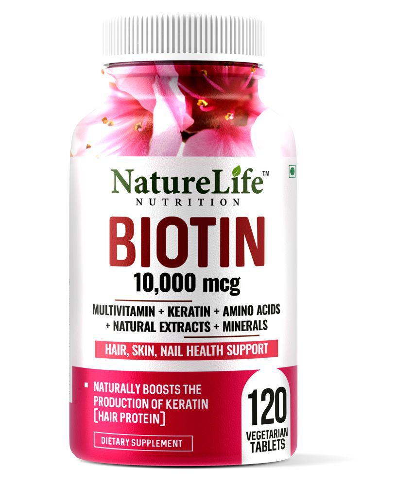 NatureLife Nutrition Biotin 10000mcg with Keratin Supplement 120 no.s Multivitamins Tablets