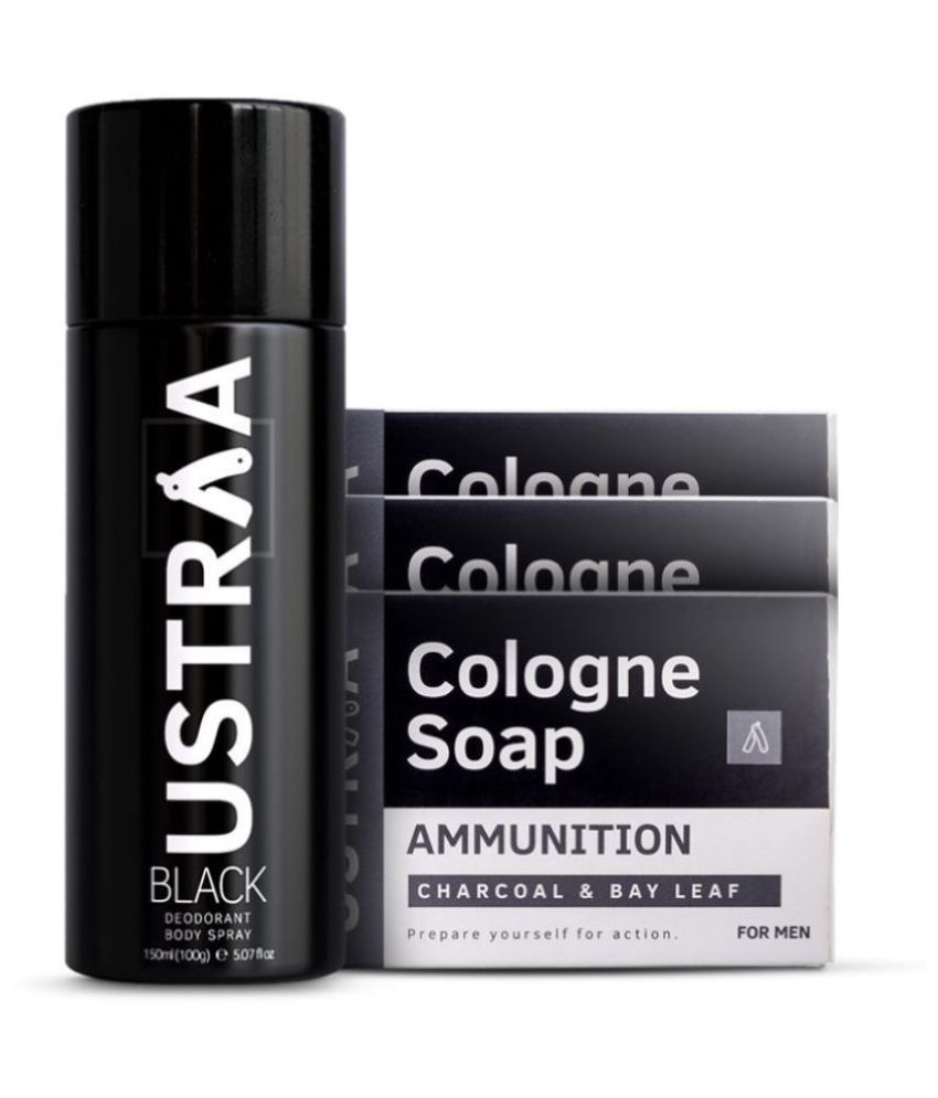     			Ustraa Black Deodorant - 150 ml & Ammunition Cologne Soap - ( Pack of 3)