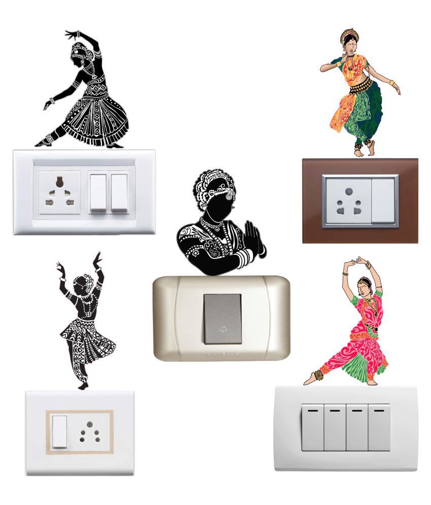     			WallDesign Indian Cultural Dance Vinyl Switch Board Sticker - Pack of 5