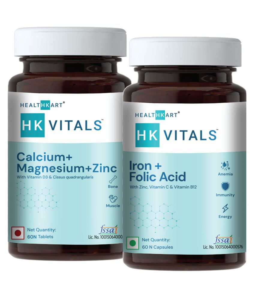 HealthKart HK Vitals Calcium + Iron Folic,Unflavoured (Pack of 2)