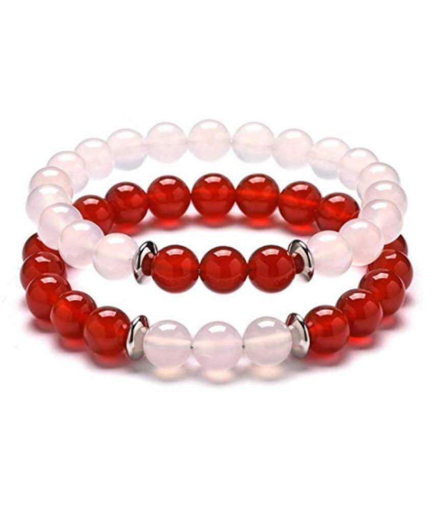     			8mm Red Carnelian and Pink Rose Quartz Natural Agate Stone Bracelet