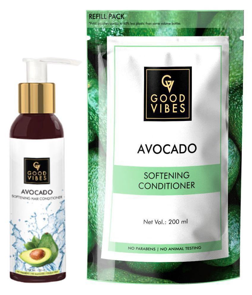 Good Vibes Softening Avocado Hair Conditioner (120 ml Bottle + 200 ml Pouch)